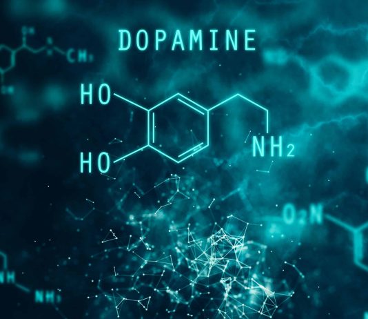 Regulacja dopaminy poprzez świadome zarządzanie bólem i zimnem – jak wpłynąć na szczęście naturalnymi metodami Chemical formula backdrop