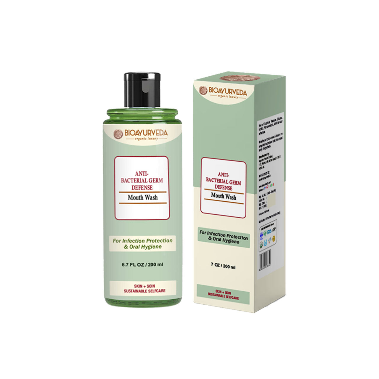 etykieta płynu antybakteryjnego do ust zbliżenie na etykietę butelki z napisem płyn antybakteryjny i ikonami składników