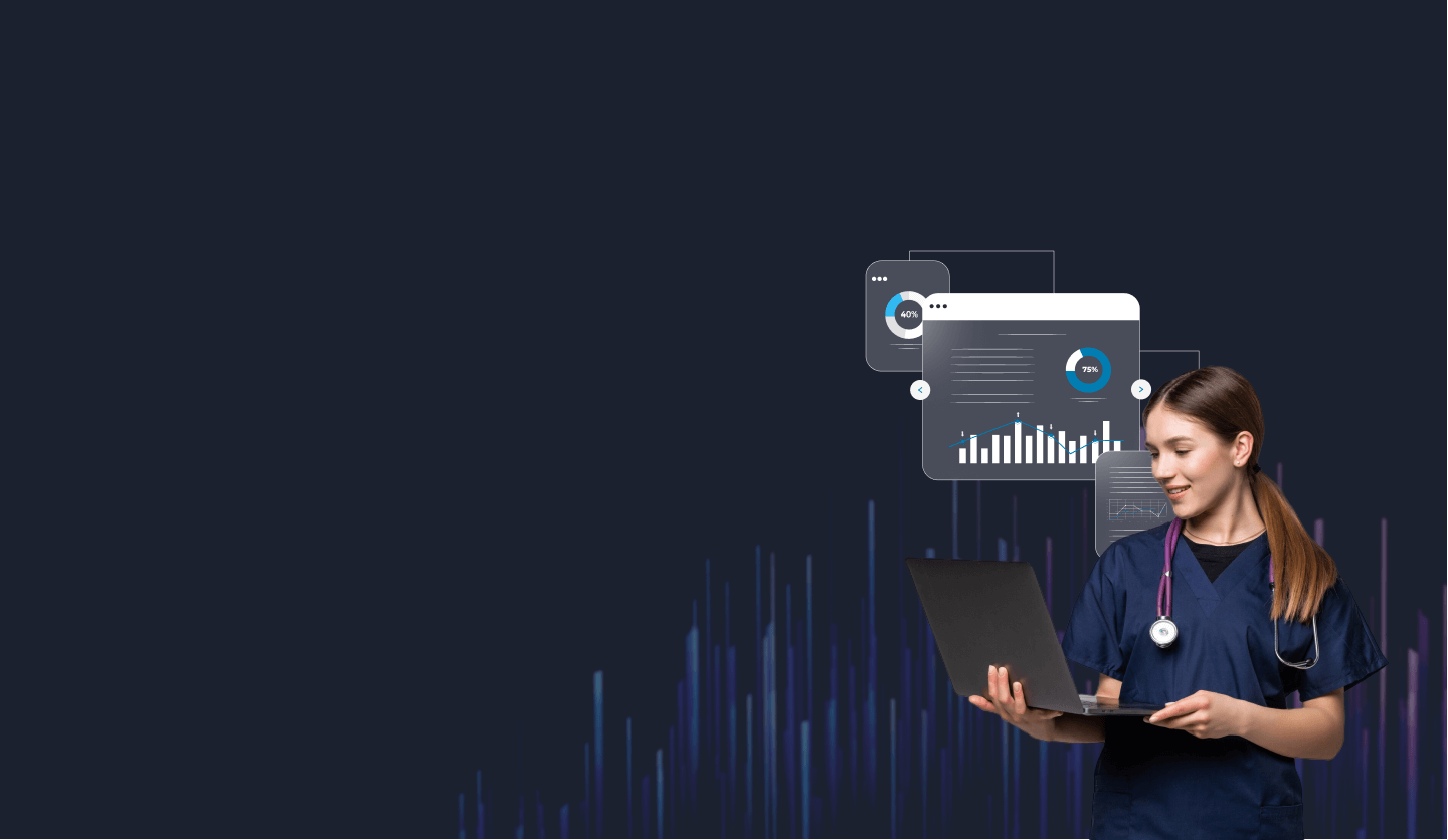 pacjent w okularach VR leczony zdalnie z hologramem chmury w tle